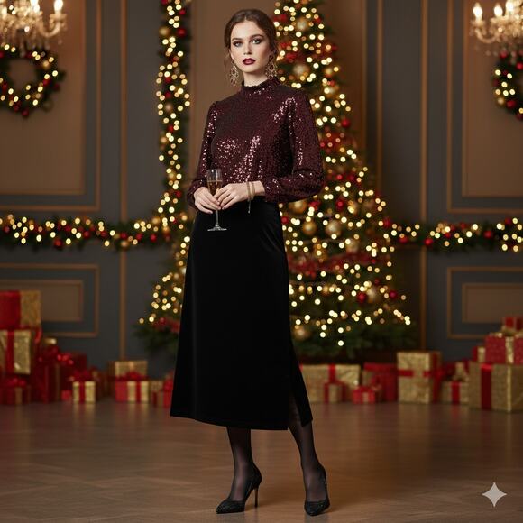 Chico's Velvet Skirt Womens 1/M Whimsigoth Holiday Goth Party Evening Vamp Midi - Picture 1 of 7